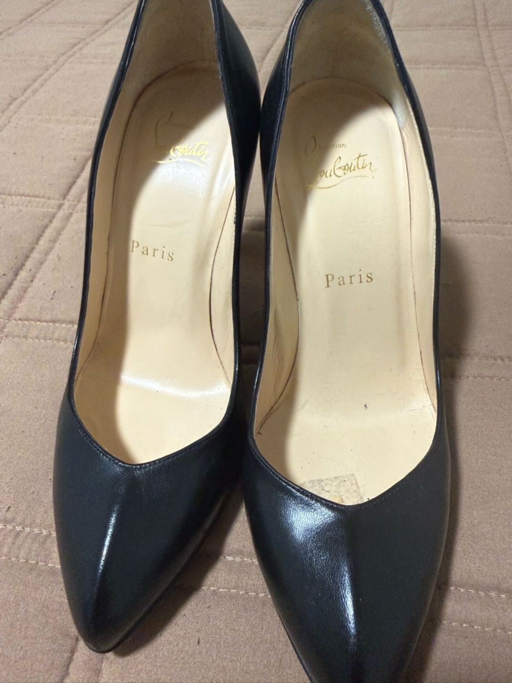 Christian Louboutin Black Pointed-Toe Leather Pumps authentic